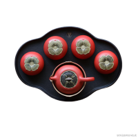 万仟堂(EDENUS)高档整套茶具 陶瓷功夫茶具茶盘茶壶茶杯 事事如意 A 宫墙朱漆釉