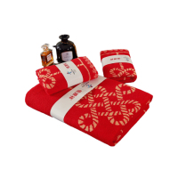 彩羊浴巾柔软棉浴巾毛巾三件套事事如意(中国红)单位:套