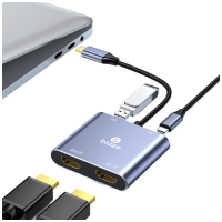 毕亚兹 Type-C雷电4扩展坞四合一 USB-C转双HDMI线转换器 PD100W+USB转接头4K投屏拓展坞 苹果电脑