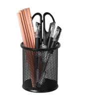 齐心(Comix)金属网纹圆形笔筒办公收纳 黑色金属简约创意桌面收纳盒 办公文具工具-B2259