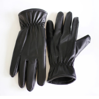 者也 加绒加厚防寒保暖手套 PU皮珊瑚绒 三道筋触屏 男女秋冬季 黑色 均码