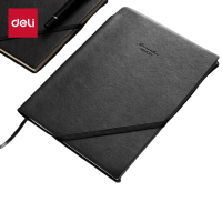 得力(deli)可定制皮面本25K96张笔记本可插笔工作本子绑带记事本日记本 黑色22215