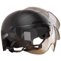 青霄 安全头盔 标准款 新国标 3C认证 抗冲击包裹式防护 电男动女四季车骑通用 黑色防晒镜片