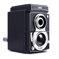 得力(deli)复古相机造型转笔刀大口径粗笔卷笔刀可调粗细学生手摇削笔刀 学生文具考试生日开学礼物黑