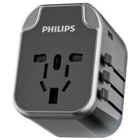 飞利浦(PHILIPS)出国转换插头转换器/国际旅行插座转换器/英欧美澳标德国日本新加坡香港适用/2A1C充电17W黑