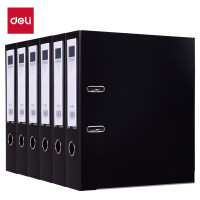 得力(deli)A4带孔文件夹 3寸背宽加厚型欧式75mm快劳夹 6个装 黑色33180