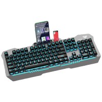 狼蛛(AULA)T101真机械手感键盘鼠标套装 有线键鼠套装 键盘电竞游戏专用 办公电脑通用 冰蓝光 金属面板 黑