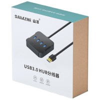 山泽USB分线器 3.0高速4口HUB扩展坞集线器 笔记本电脑一拖四转换器延长线带电源接口1.5米 黑色 HUB02