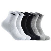 李宁袜子篮球袜(6双装黑白灰)男女跑步运动袜短袜毛巾底棉袜男袜