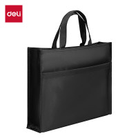得力(deli)办公手提袋会议包事务包 加厚大容量男女商务拉链袋电脑公文包 防水耐磨缎面文件包 黑色