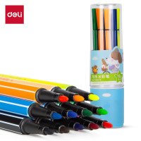 得力(deli)12色可洗水彩笔六角笔杆儿童画画彩色涂色颜色笔美术画材收纳筒考试毕业绘画礼物