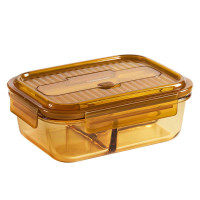 乐扣/家用品玻璃长方形三分格保鲜盒茶色1000mL