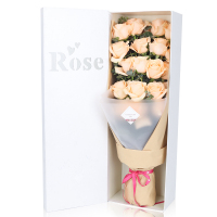 春舞枝 鲜花速递 19枝香槟玫瑰盒装花 生日祝福鲜花 创意礼品 全国送花