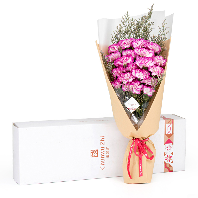 春舞枝紫边康乃馨礼盒全国同城配送北京上海深圳广州鲜花速递