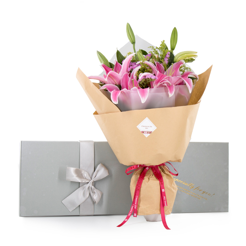 春舞枝粉百合混搭礼盒装教师节鲜花全国送花北京上海深圳同城配送鲜花