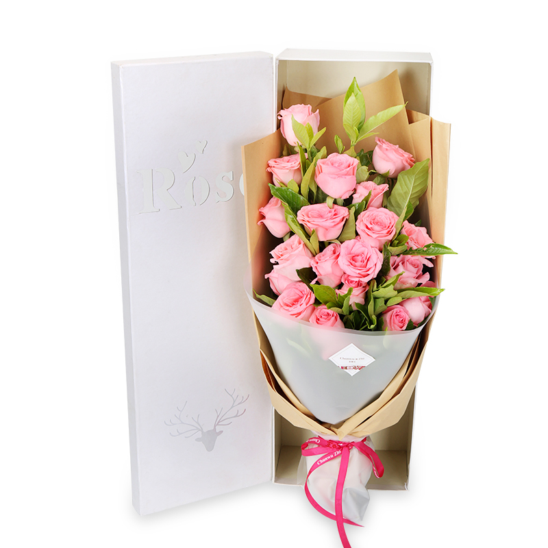 春舞枝19枝粉玫瑰花束礼盒装全国北京深圳同城配送鲜花速递
