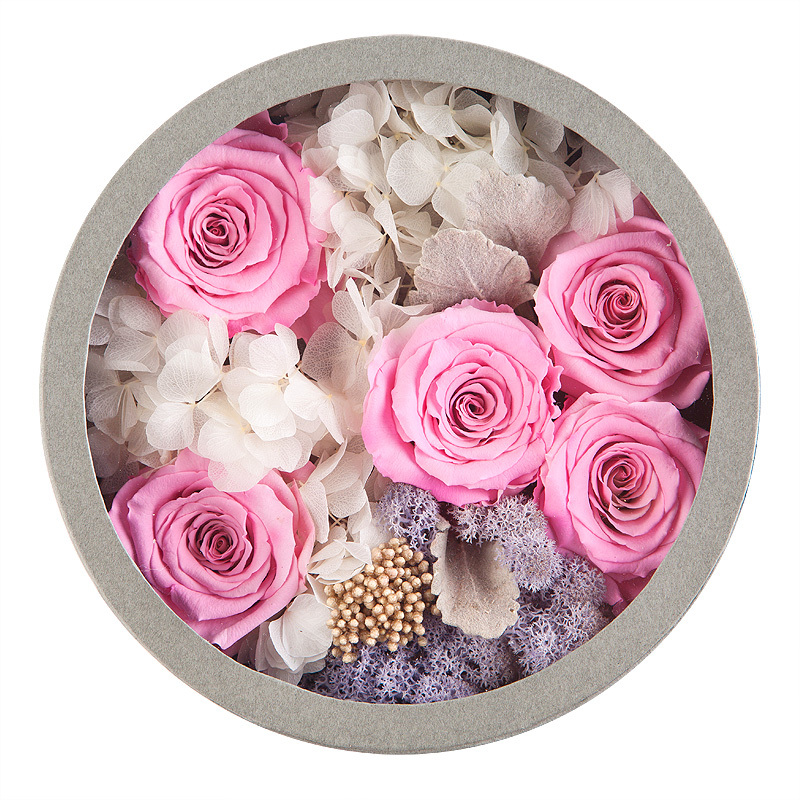 春舞枝永生花5朵粉玫瑰礼盒保鲜花干