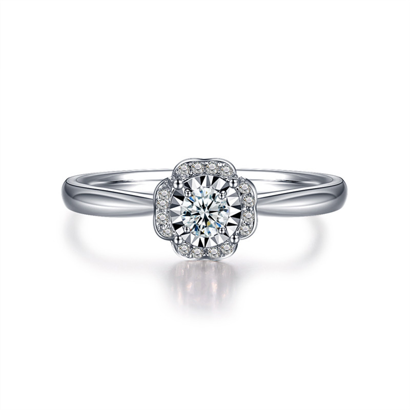 佐卡伊（zocai） 白18K金钻戒群镶求婚戒指 钻石婚戒女款结婚女戒显钻正品