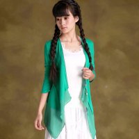 蝶恋2013秋装新款外套 薄九分袖防晒衫拼接雪纺针织衫 女 开衫秋 30717