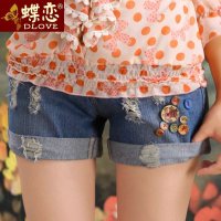 2013夏装新款女装 韩版显瘦做旧卷边热裤牛仔短裤 女 夏30657