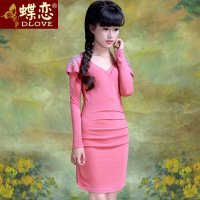 蝶恋 2012秋冬新款女装 铆钉百褶裙甜美修身长袖连衣裙 1922