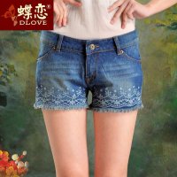 蝶恋 2013夏装新款女装 韩版蕾丝花边热裤木须边牛仔短裤 110524