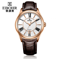 依波表(EBOHR) 夏洛克系列摩登复古金色圈皮带机械表 男士手表50190133
