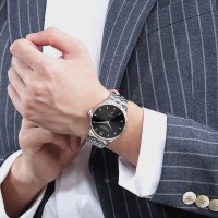 罗西尼(ROSSINI)手表时尚男士腕表不锈钢金属机械表 男 防水钢带真皮男表617773