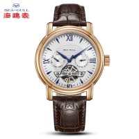 海鸥表（SEAGULL）皮带 自动 机械表 镀玫瑰金表壳飞轮表金壳飞轮 男士表 519.623