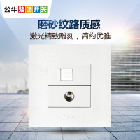公牛(BULL)插座装饰开关 86型电视电话二位插座闭路电视插座面板G01纹理白 G01T213