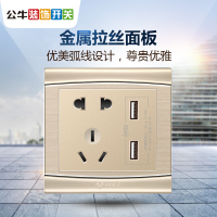 公牛(BULL)开关插座 G19E535(U6)五孔插座86型墙壁USB面板USB五孔电源插座金属香槟金
