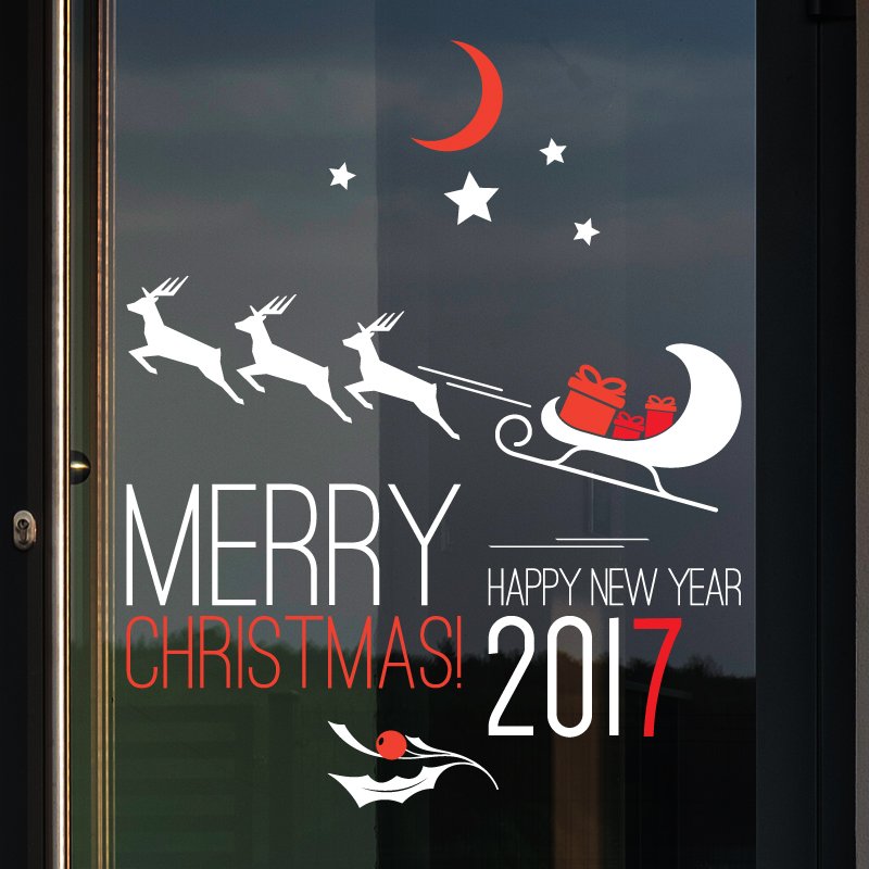 2017圣诞新年麋鹿装饰贴纸店铺橱窗玻璃窗花贴春节装饰