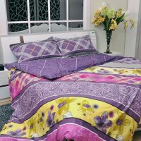 品尚之翼家纺全棉斜纹环保印花几何格子四件套1.8米床250*250cm浓情花开