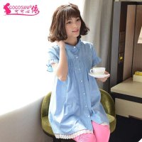 孕妇装孕妇夏装孕妇薄款短袖衬衫孕妇短袖衬衣孕妇花边下摆衬衣孕妇上衣