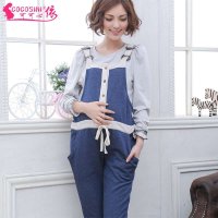 可可心依 孕妇装秋款潮流孕妇裤孕妇背带裤孕妇托腹裤针织毛圈背带裤H110