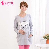 可可心依孕妇装秋装新品 孕妇圆领长袖T恤 孕妇卡通t恤衫上衣 纯棉孕妈服饰N022