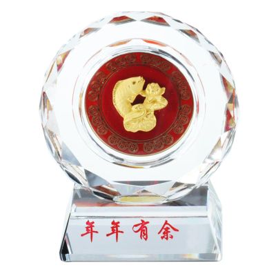 梦克拉 足金工艺水晶摆件 年年有余