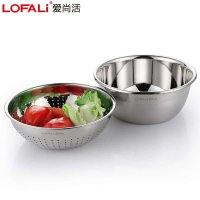 LOFALi爱尚活大容量不锈钢淘米筛洗米盆沥水盆果蔬盆漏水盆洗菜盆调料盆组合28CM原色
