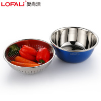 LOFALi爱尚活大容量不锈钢淘米筛洗米盆沥水盆果蔬盆漏水盆洗菜盆调料盆组合28CM彩色