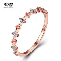 黛贝林珠宝正品18k玫瑰金钻石戒指四叶草十字群镶钻戒圆形婚戒女