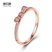 黛贝林珠宝正品18k玫瑰金钻石戒指女蝴蝶结群镶排钻婚戒明星同款