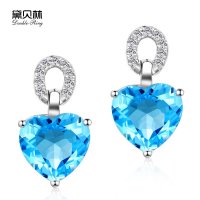 黛贝林珠宝正品白18k金宝石耳钉心形天然托帕石群镶钻石耳坠女