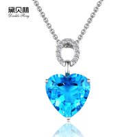 黛贝林珠宝正品白18k金宝石吊坠心形托帕石群镶钻石项链女4克拉