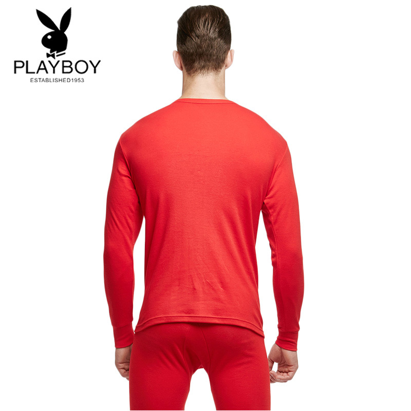 PLAYBOY花花公子男女纯棉大红基础保暖内衣套装情侣款结婚本命年鸿运全棉秋衣秋裤