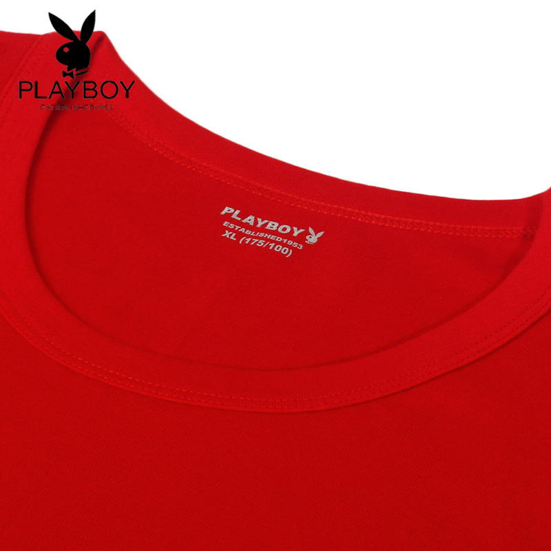 PLAYBOY花花公子男女纯棉大红基础保暖内衣套装情侣款结婚本命年鸿运全棉秋衣秋裤