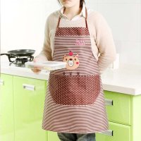 简家 韩版卡通小熊点点条纹围裙时尚厨房家务防污围裙K2350