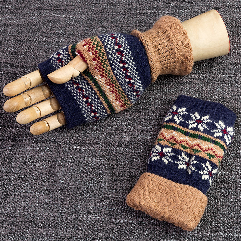 百瑞欧加厚漏指半截手套毛线无指男生款露指手套男秋冬保暖