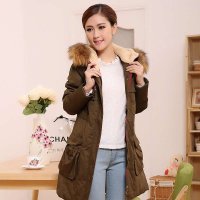 雪驰女中长款羽绒服 2013新款时尚休闲军旅风连帽毛领保暖 B-1356