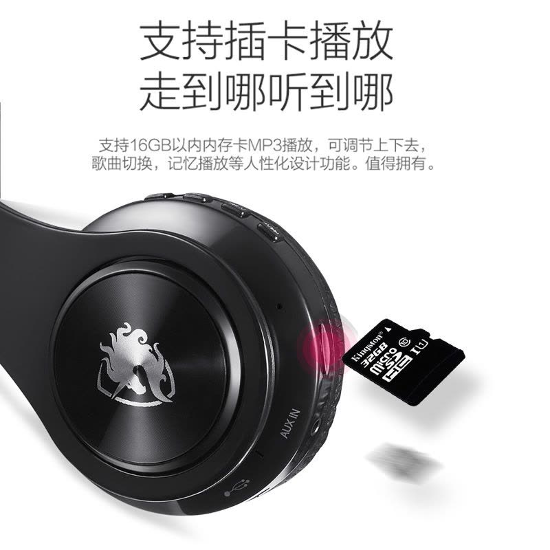 L6头戴式蓝牙耳机立体声电脑手机通用可插卡折叠无线耳麦蓝牙4.0 黑色图片