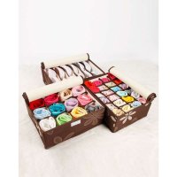 奕辰 牛津布内衣袜子收纳盒三件套 咖啡色